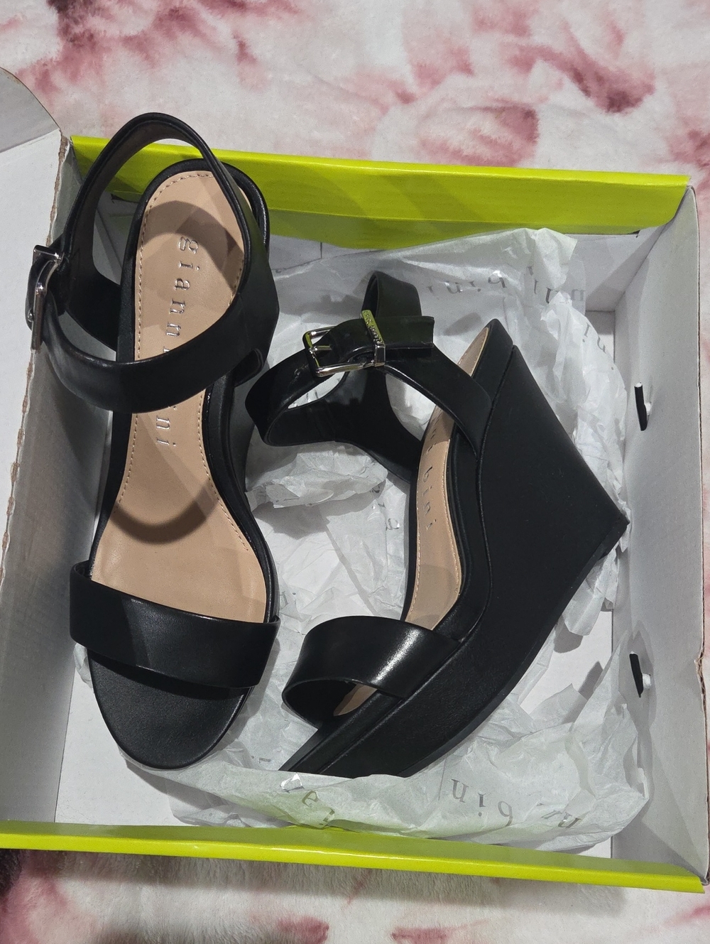 Gianni Bini Black Ankle-Strap Wedge Sandals
